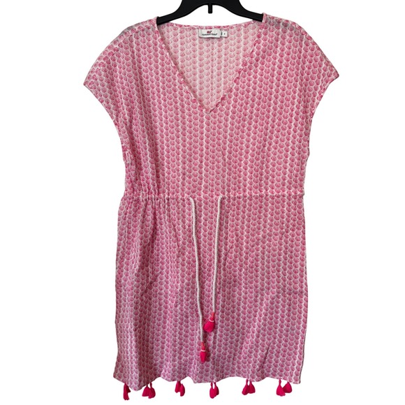 Vineyard Vines Dresses & Skirts - Vineyard Vines Women's Cover Up Small Pink Shells Drawstring Tassel Accents